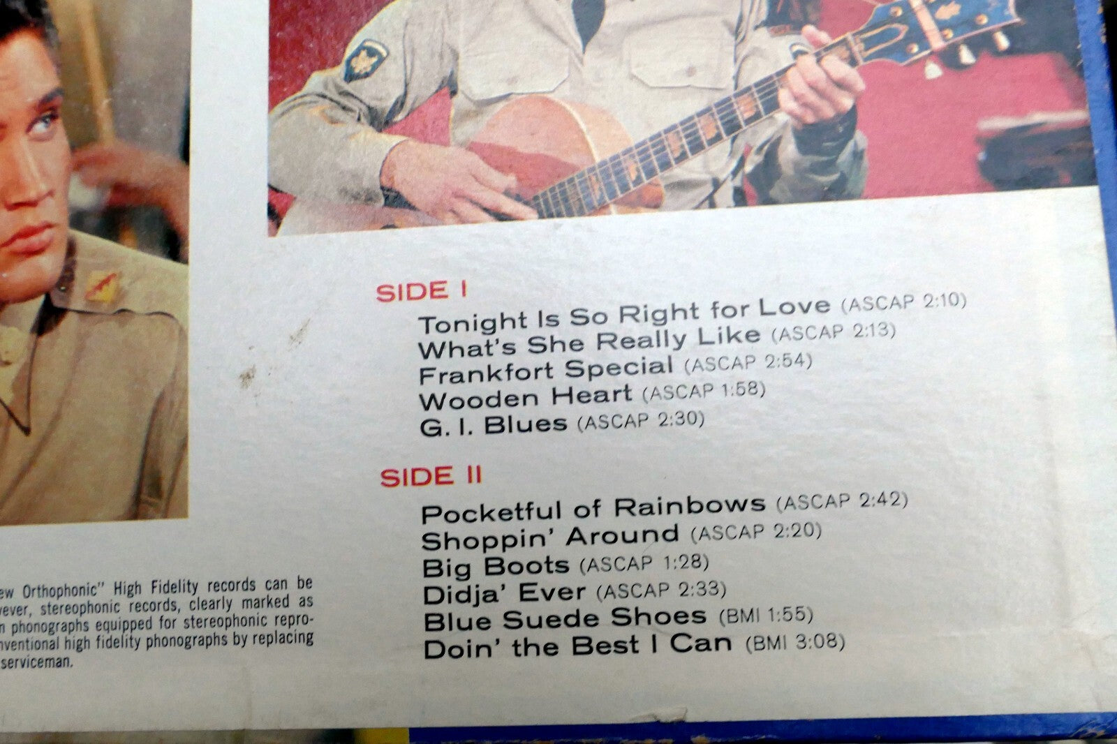 1960 Elvis Presley  – G. I. Blues LPM-2256  - ALBUM ART COVER ONLY