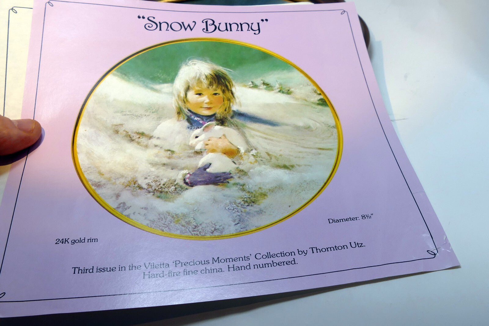 Fine China by Viletta 1980 Snow Bunny by Thornton Utz collectors plate - Mint
