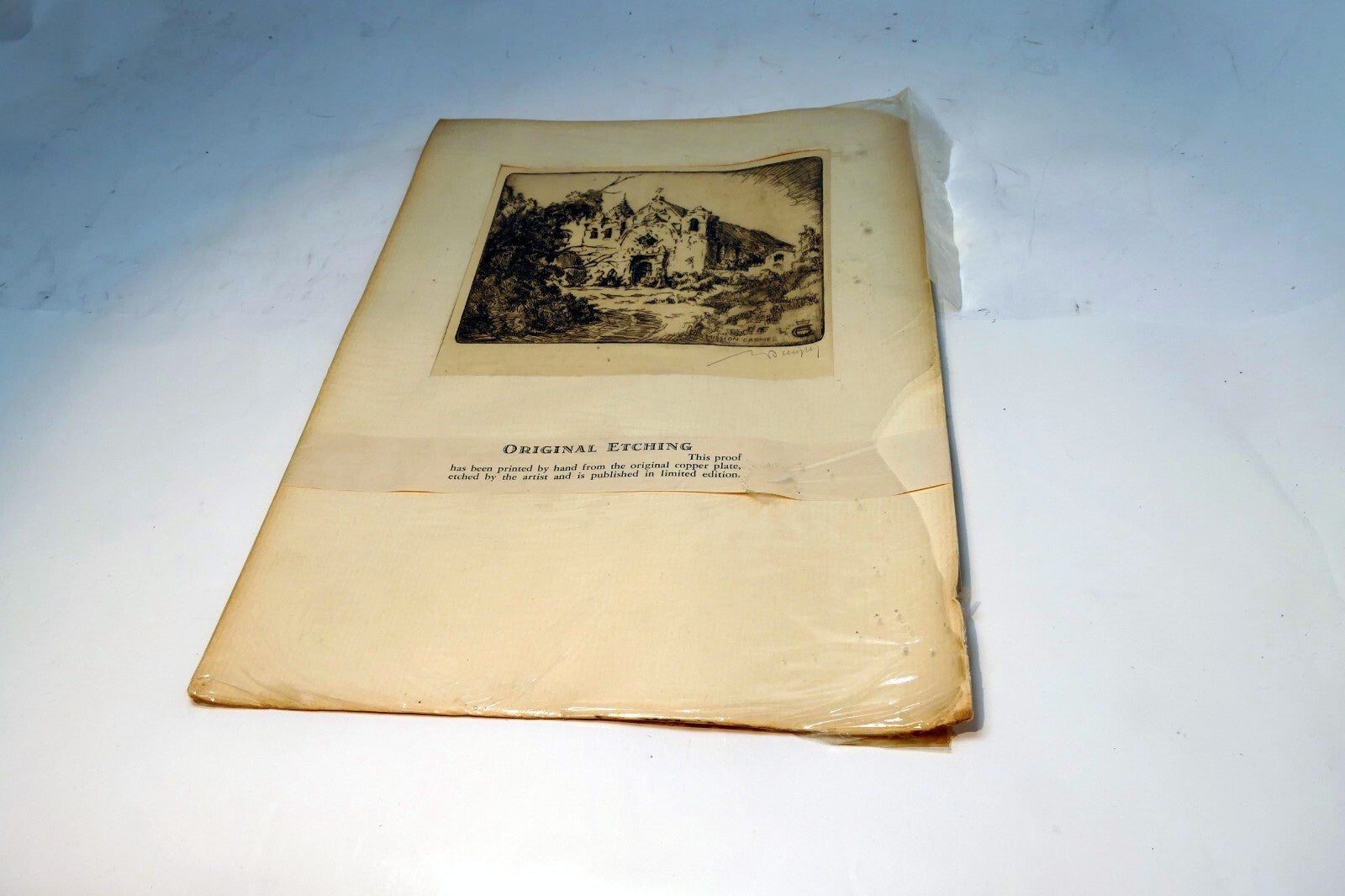 Mission Carmel Chuirch Signed Etching 1900's USA Limited edition