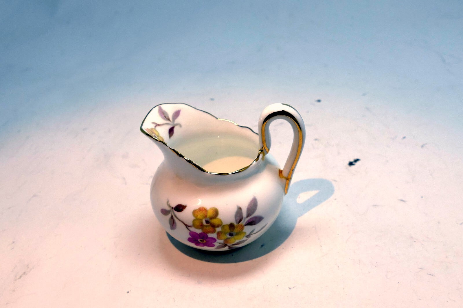 Vintage Regency English Bone China Creamer Black Floral Yellow pink