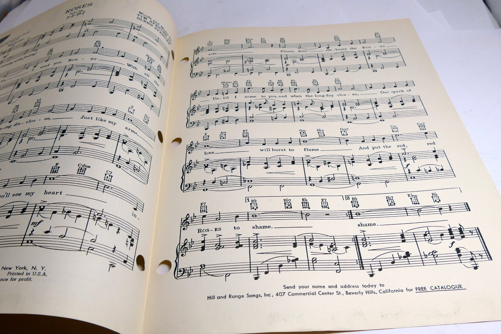 Roses Tim Spencer Glenn Spencer  1950  Sheet Music