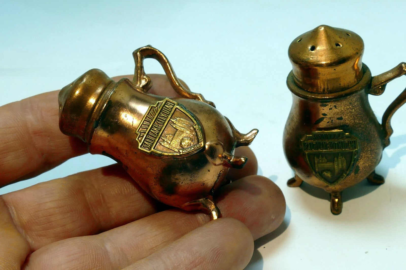 Copper Salt & Pepper Shaker Souvenir Of Salt Lake Temple City Utah USA