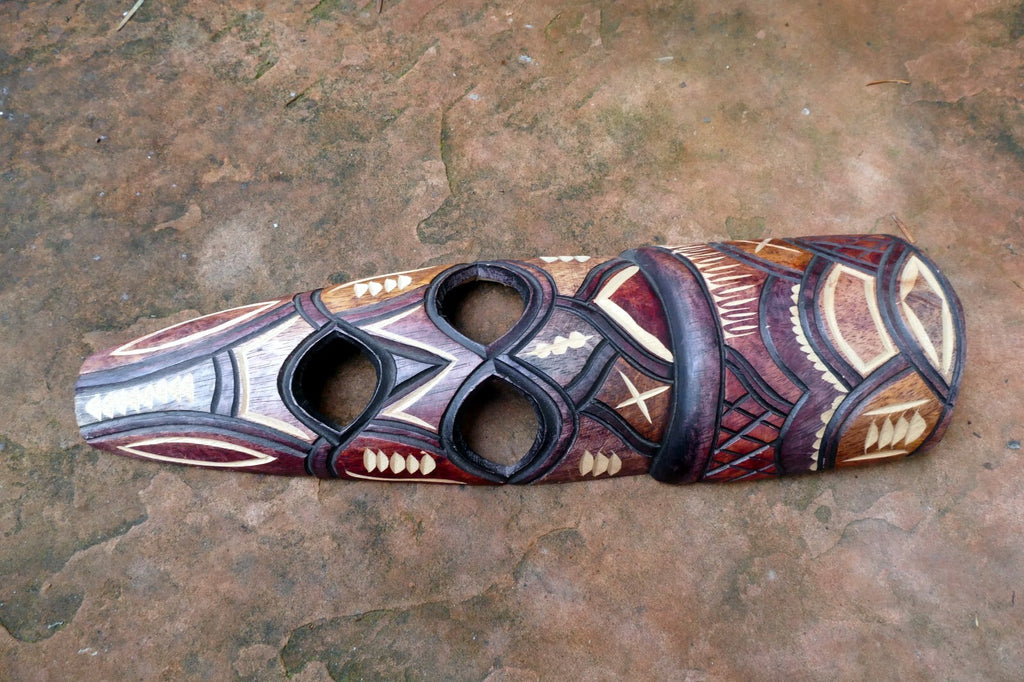 African Tribal Mask Hand Carved 13" Tall multi-tone Ceremonial