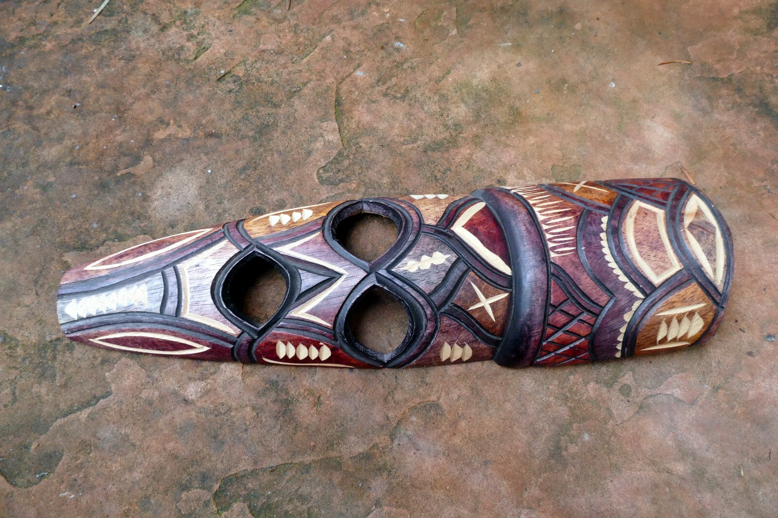 African Tribal Mask Hand Carved 13" Tall multi-tone Ceremonial