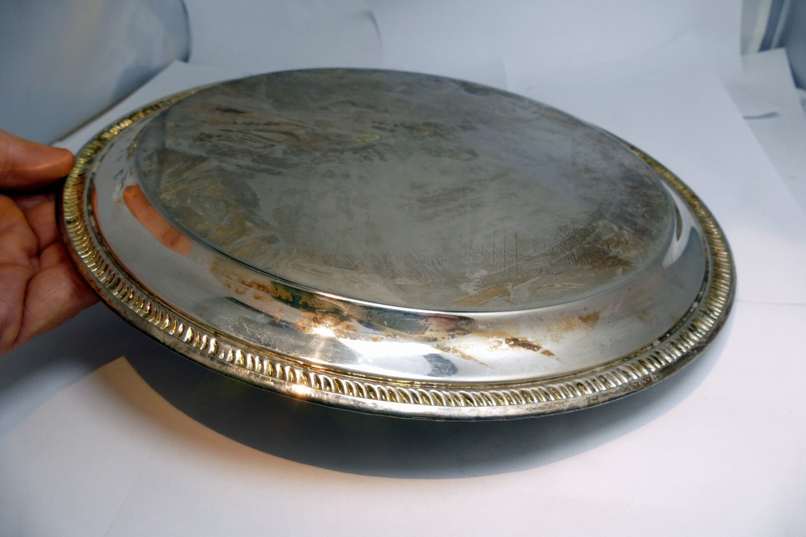 12" Silverplate Round Etched Serving Tray Food Platter Plate Silver Plated Plate