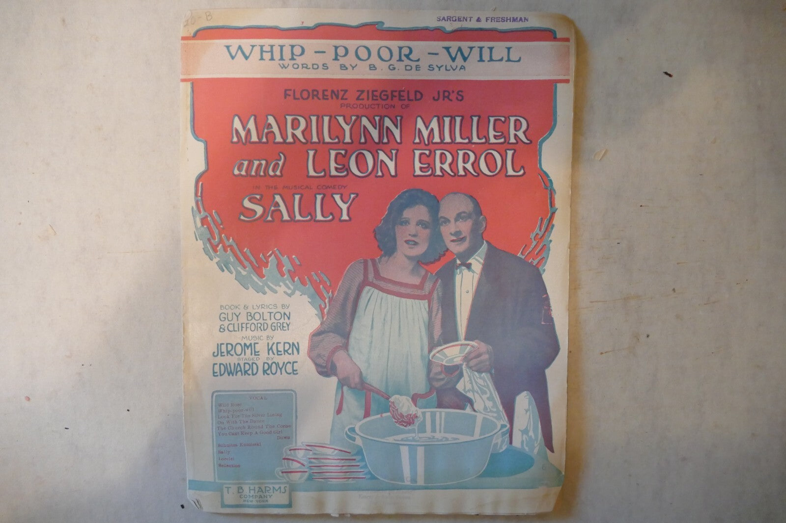 Whip poor will, sheet music 1920, from "sally" musical, by jerome kern and edward royce