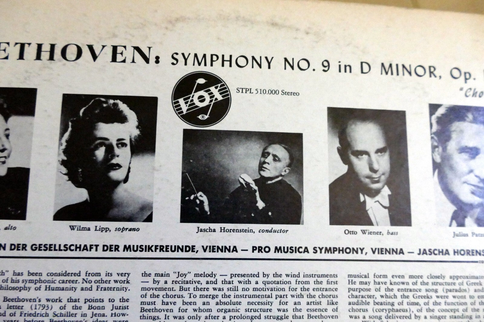 Beethoven Symphony No.9 "Choral" Jascha Horenstein LP VOX STPL 510.000 Vienna 73