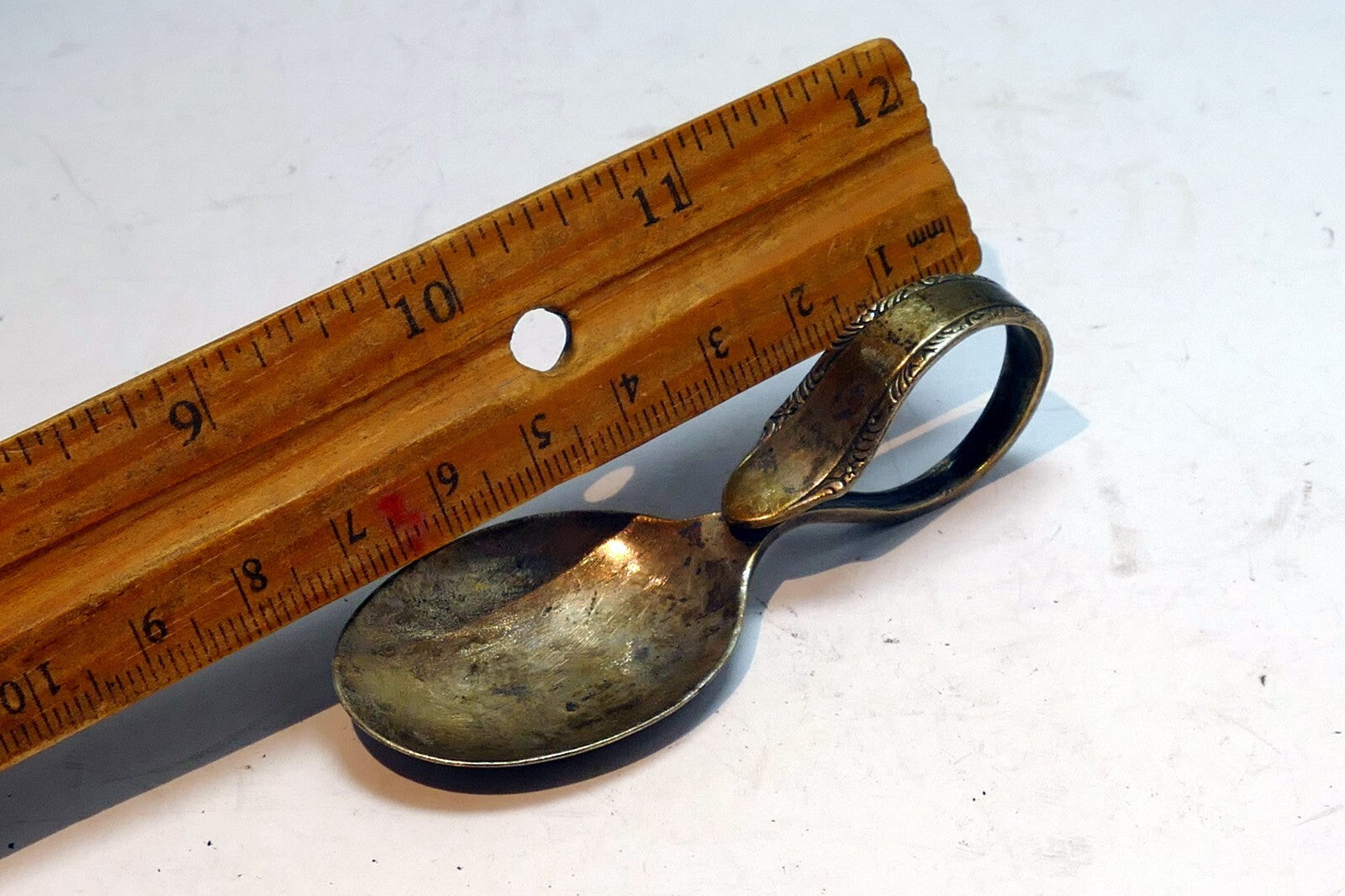 Souvenir Looped Handle Baby Or Tasting Spoon Vintage silver plate curved metal