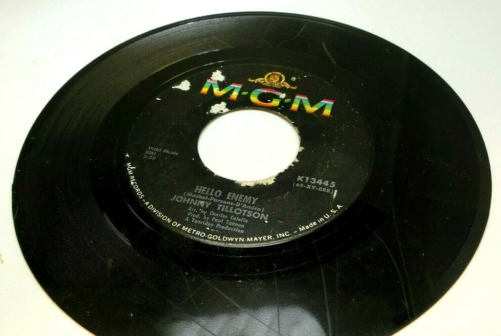 Johnny tillotson record 45 rpm vinyl hello enemy i never loved you anyway mgm   as is