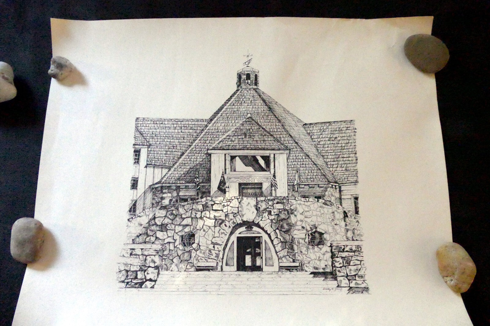 Timberline Lodge Dorothy A. Young Print black and white Lithograph Art Poster