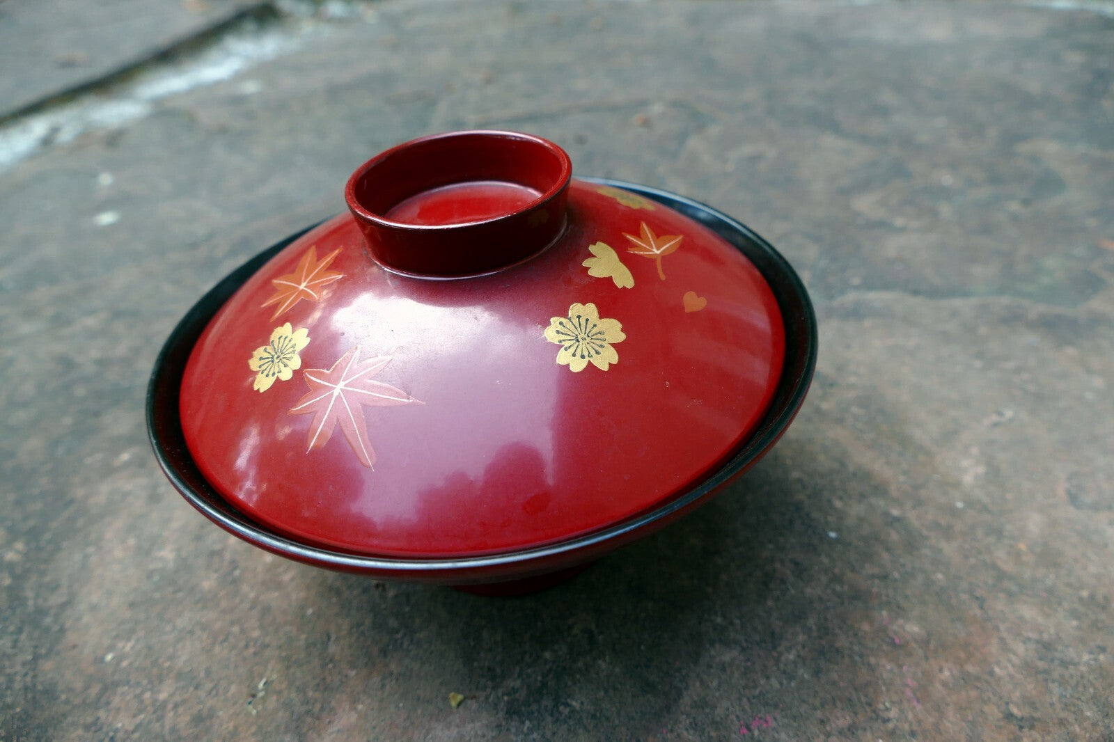 Japanese  massage stones with a bowl  vintage pink red