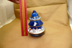 5" Hand Blown Glass Christmas Scene trinket box painted blue