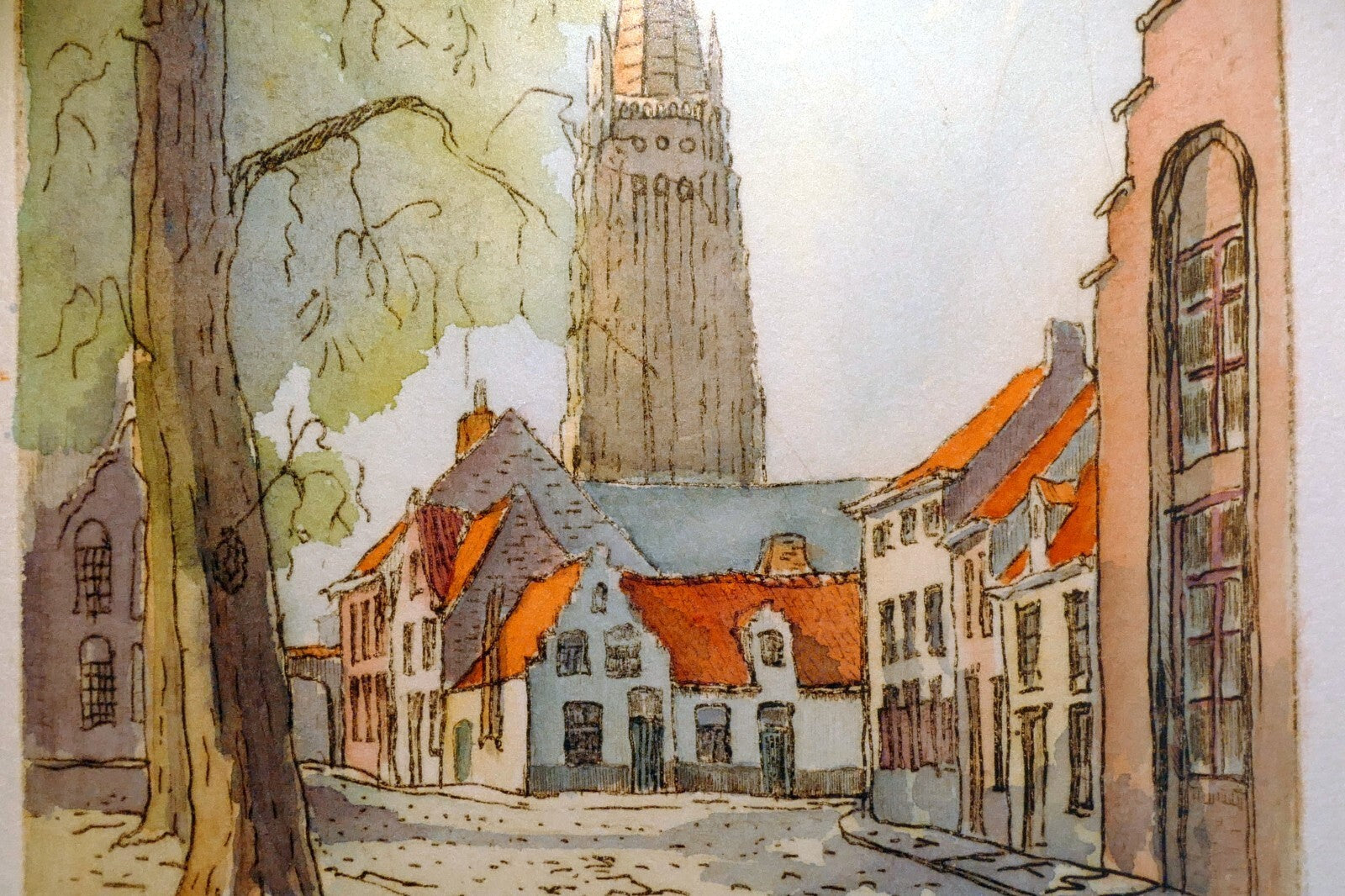 European village - PRINT Signed Numbered Framed 1986