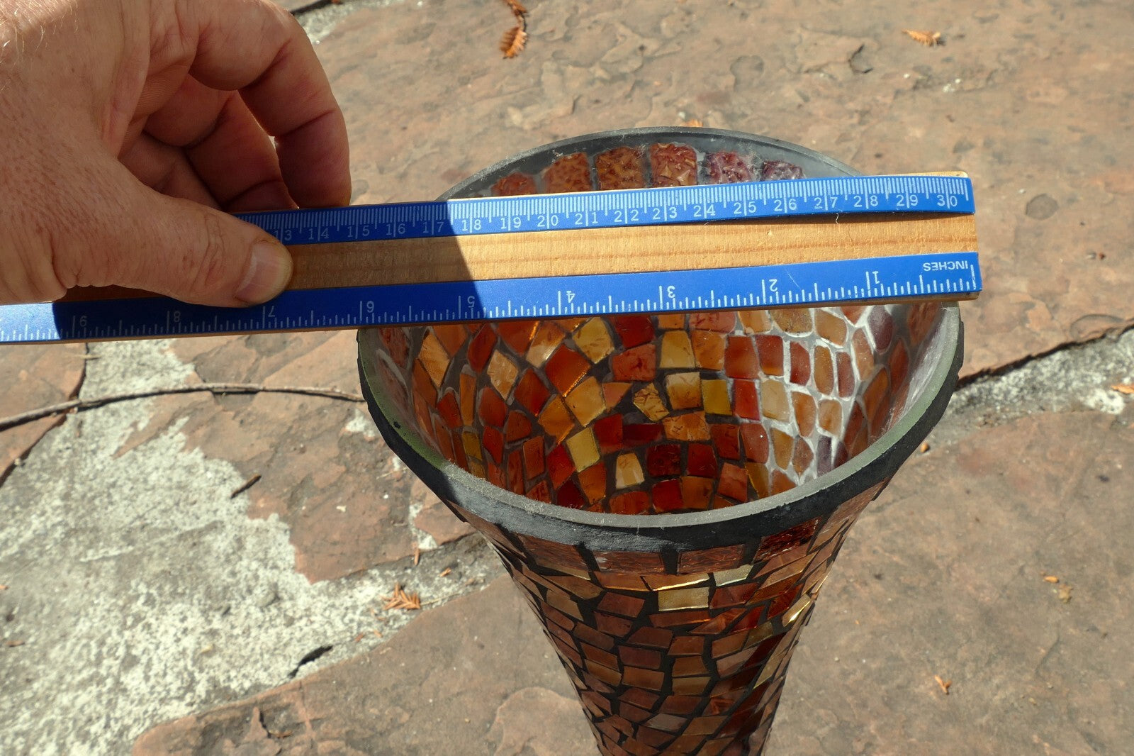 Handmade Amber Yellow Mosaic Stained Glass  Home Decor Vase 16" Large tall