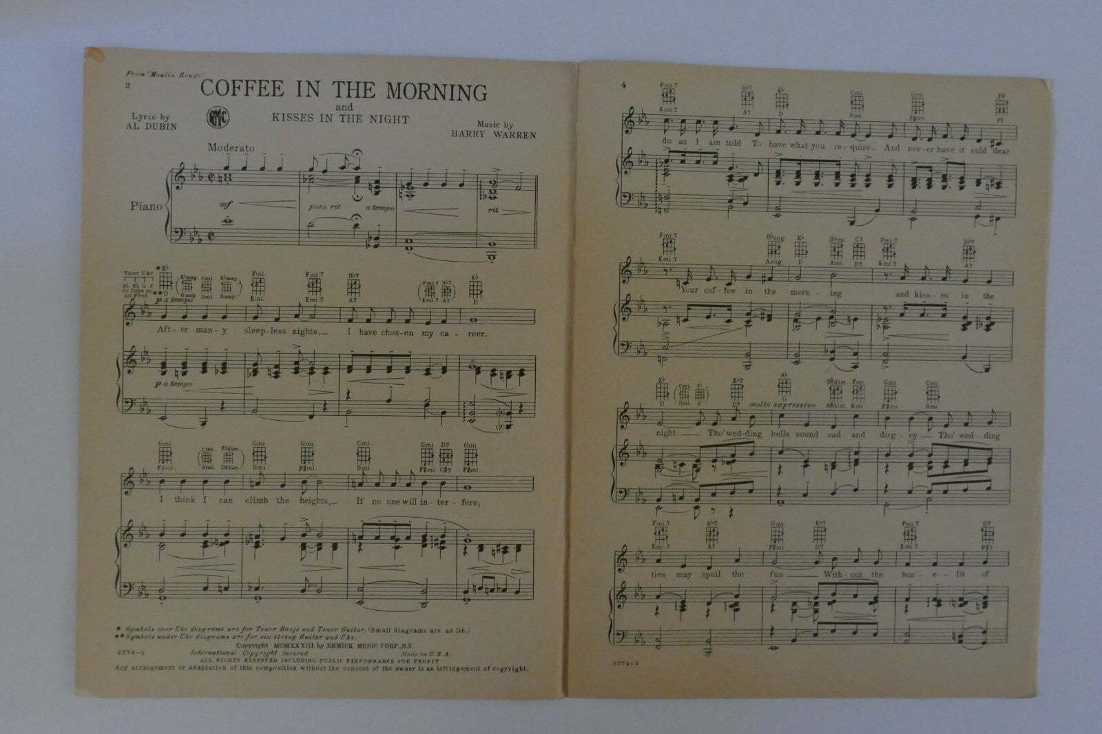 Coffee In The Morning and Kisses In The Night, 1933, from "Moulin Rouge" musical