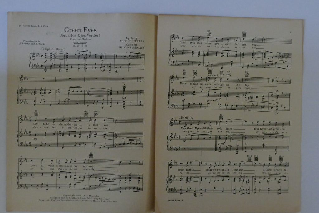 Green Eyes, 1931, Adolfo Utrera and Nilo Menendez, Southern Music Pub. Co., Inc.