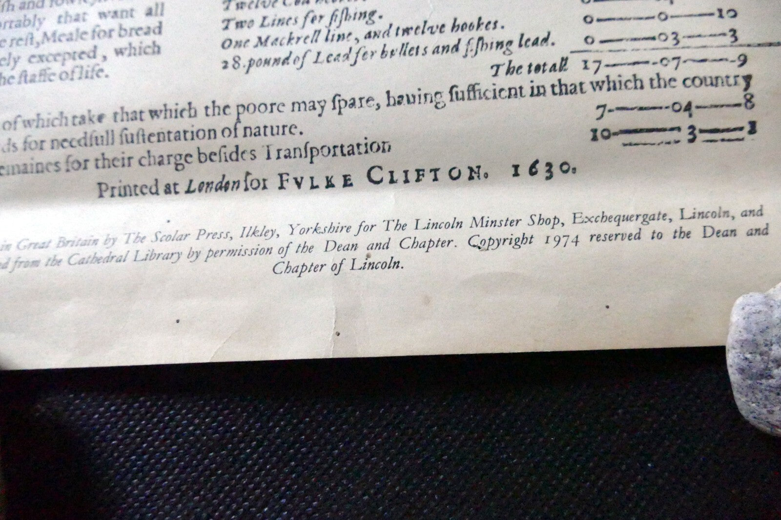 List of Provisions Needfull to Plant New England for a year Poster 1630 reprint