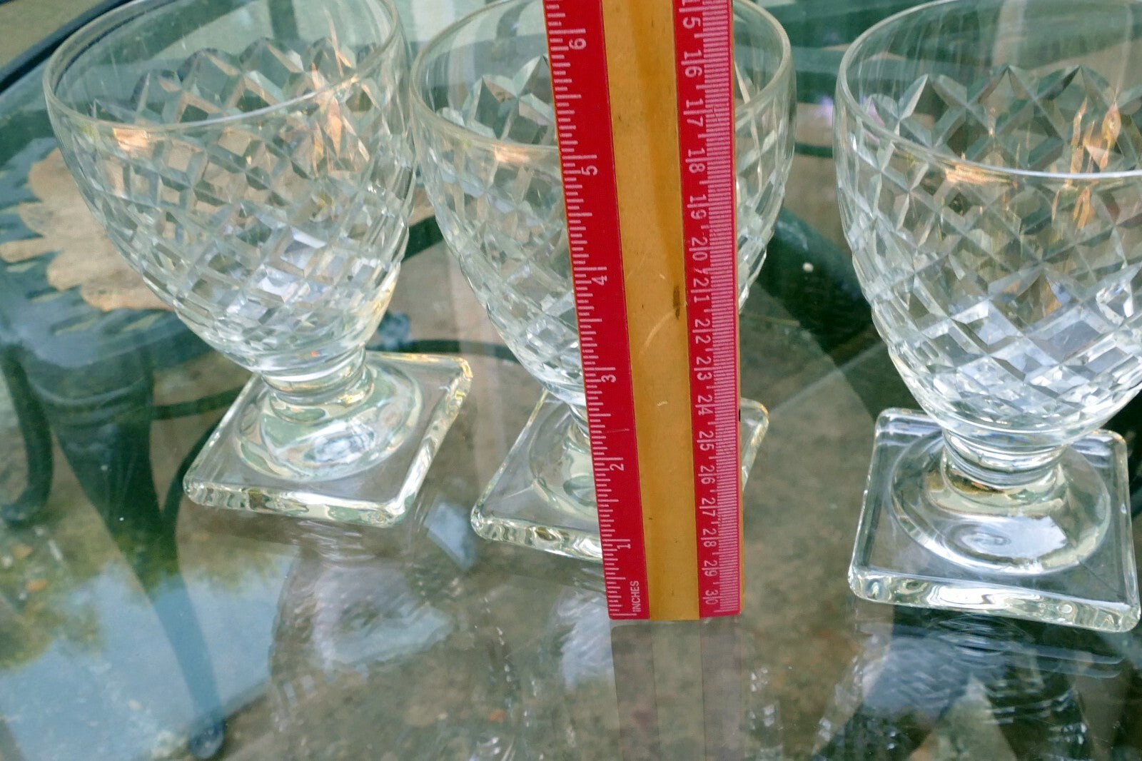 Waterford Goblet Wine Glass Set of 3 lot 5" Tall Square base Diamond