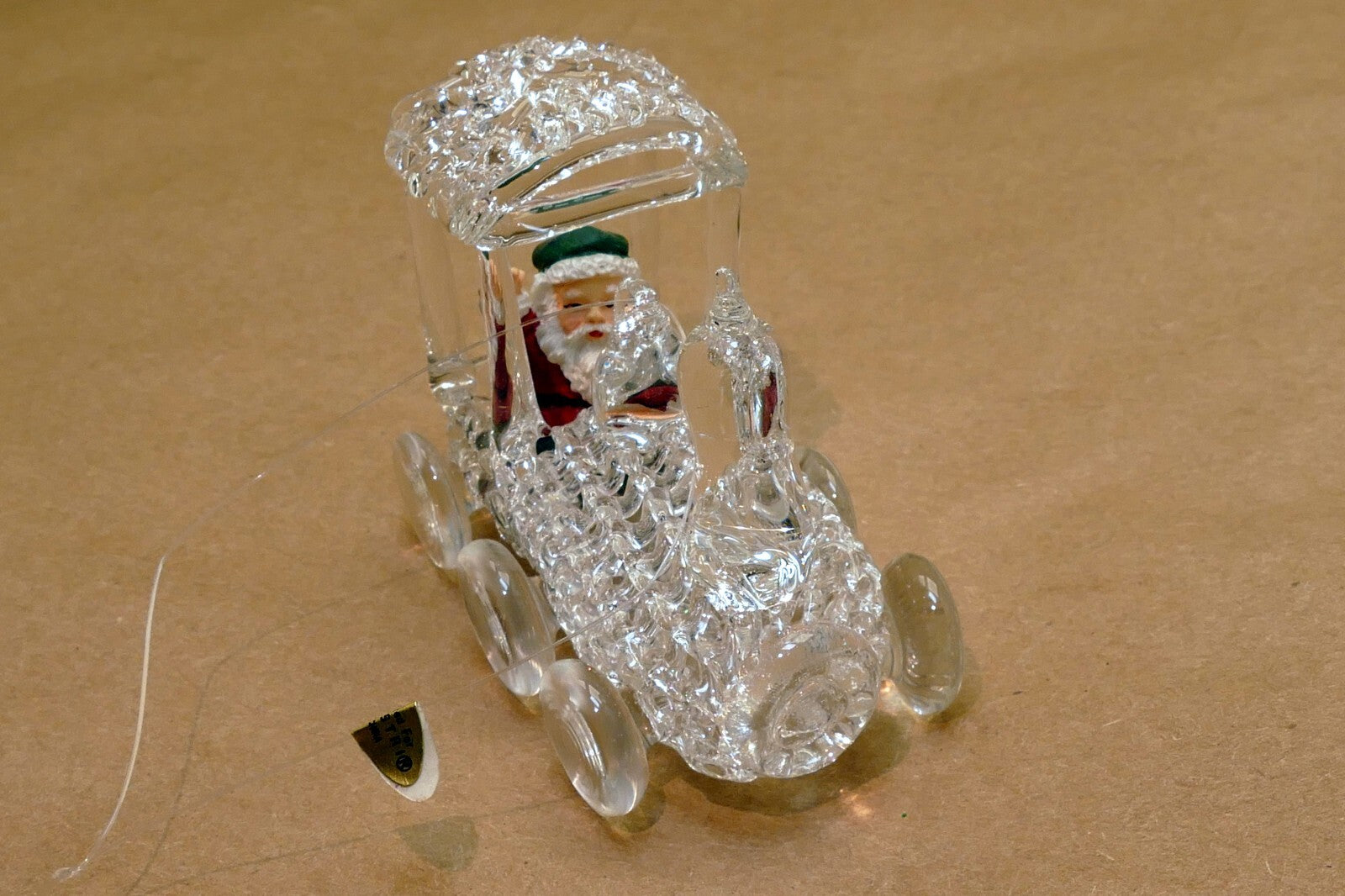 Spun Glass Crystal Christmas Ornament  Santa Claus driving engine train