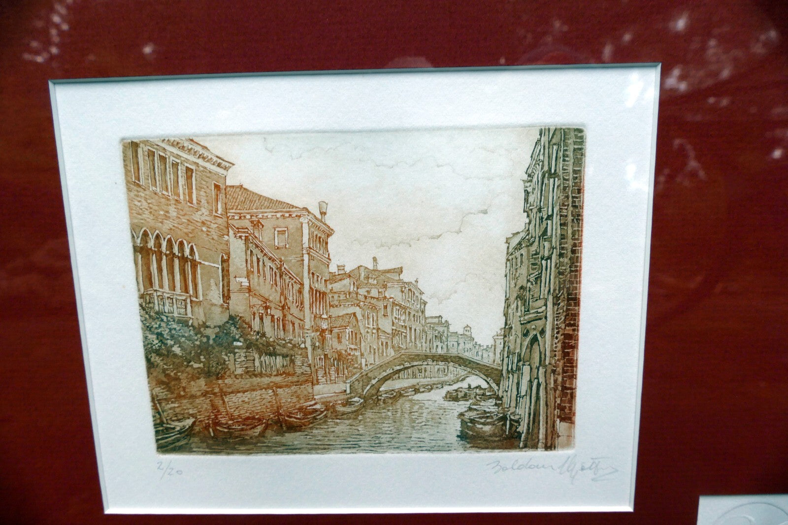 Etching Canal in Venice Pencil Signed matted framed by  B Fe Zaldour
