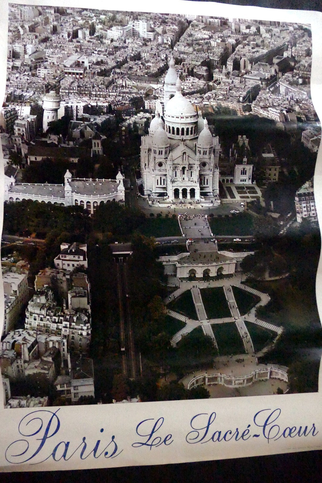 Paris France Sacre Coeur Montmartre Poster Print  Aerial View Photo 1970s 21X28"