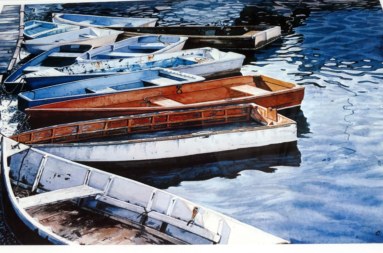 C. gerrish art print 14x20" framed w/ glass boats port harbor limited edition