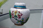 Cloisonne Ginger Jar with top lid enamel brass 3X3.5" small