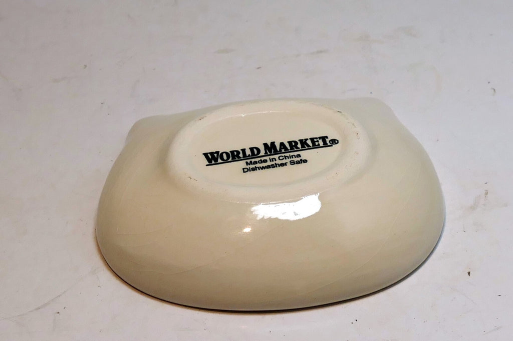 Small dish, tea bag plate, ceramic cat shaped pink white smiling cat