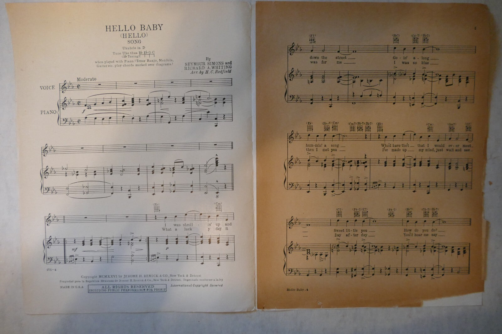 Hello Baby, 1926, Seymour B. Simons, Richard A. Whiting, Jerome H. Remick & Co.