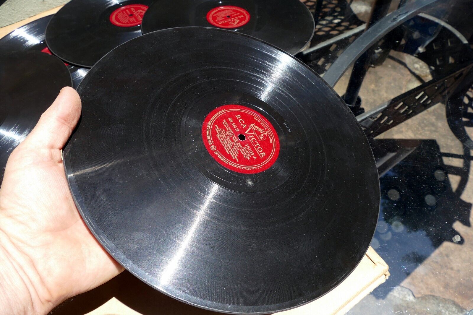 Set of 7 vintage 12-inch 78 RPM Tosca Volume II vinyl records by Puccini, featuring Gigli and conducted by Fabritiis