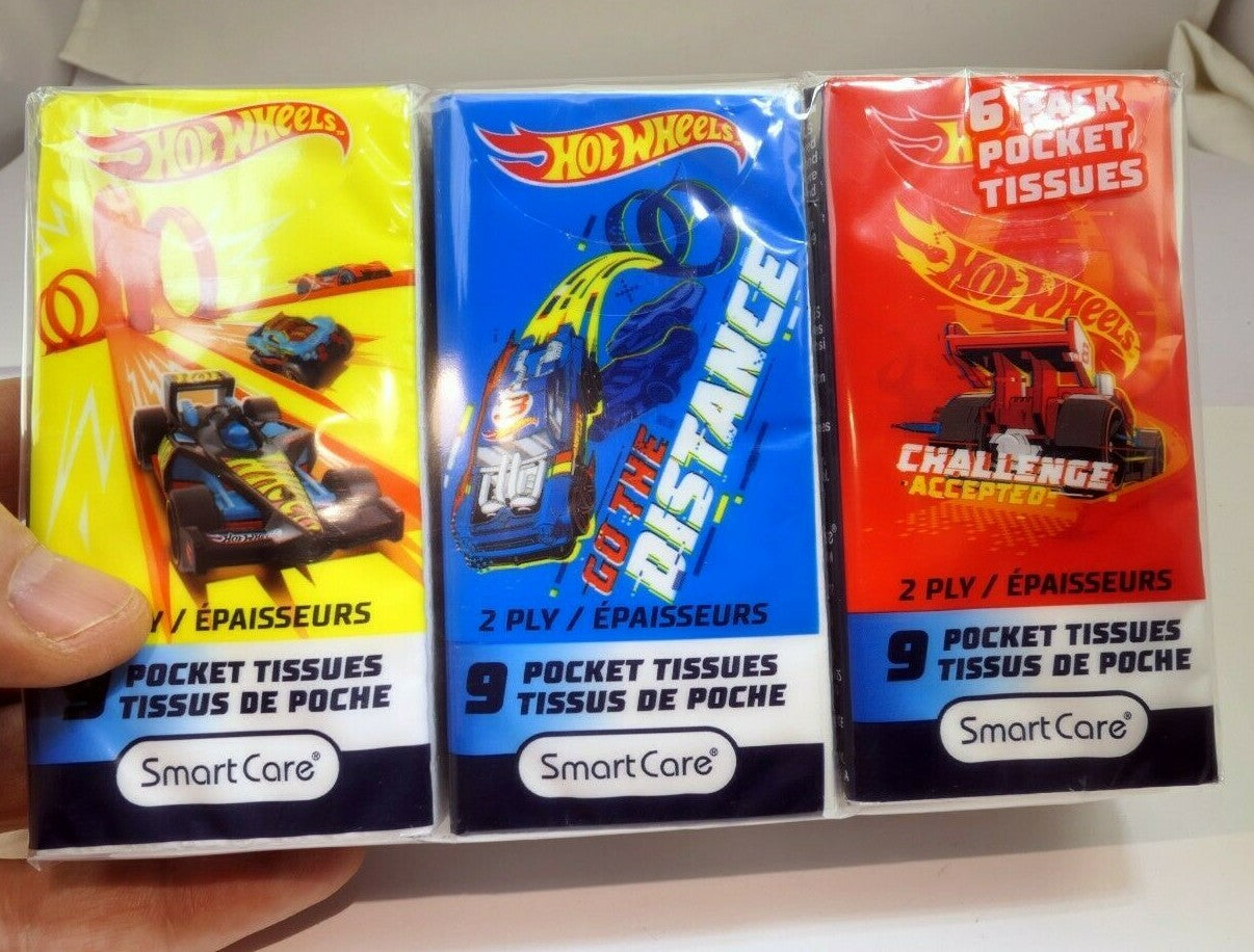 6 packs individual pocket 2 ply facial tissues boys hot wheels car free ship usa