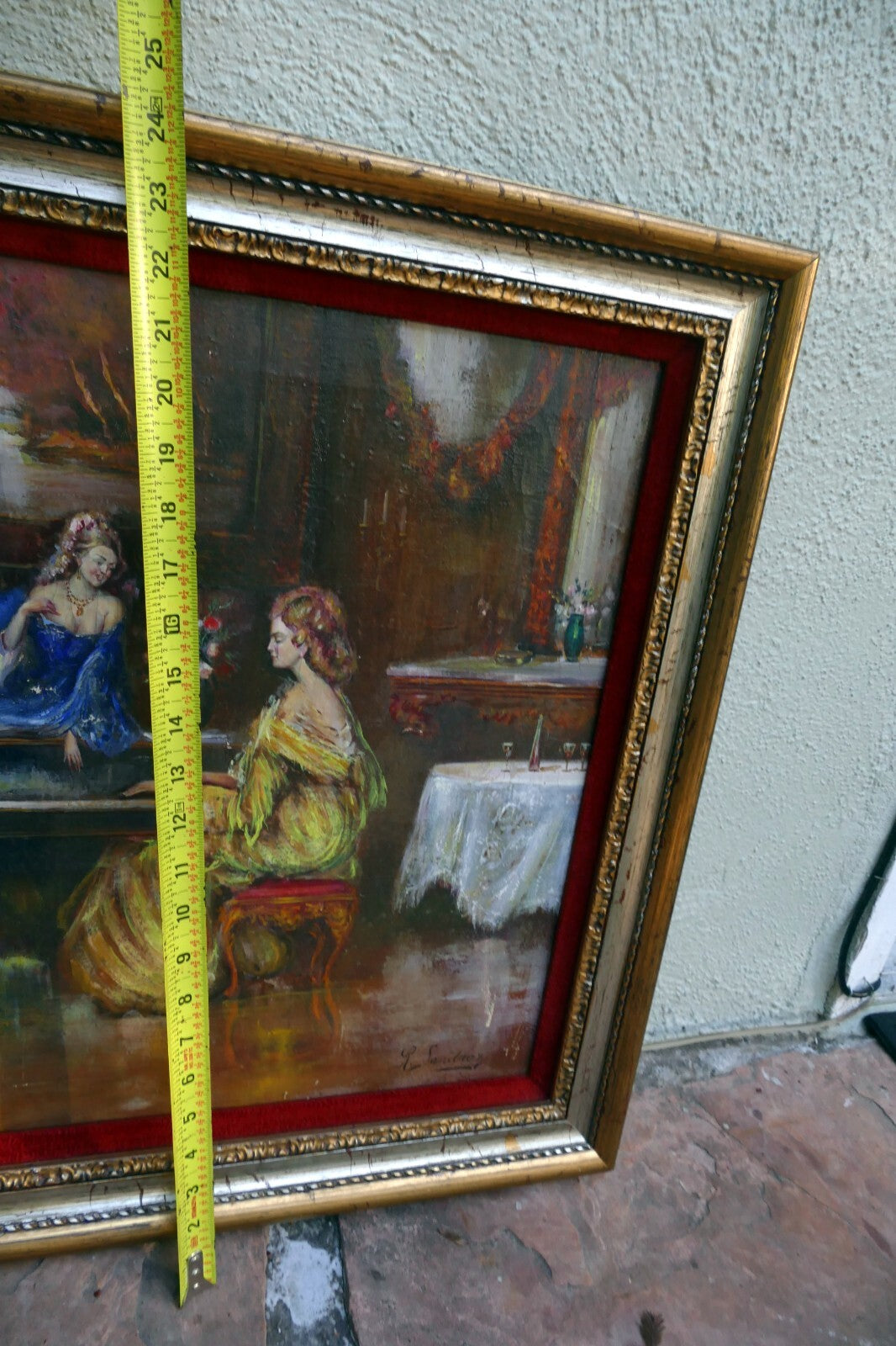 oil painting hand painted on canvas musical recital with Cardinal by R. Sanchez