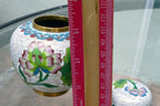 Cloisonne Ginger Jar with top lid enamel brass 3X3.5" small