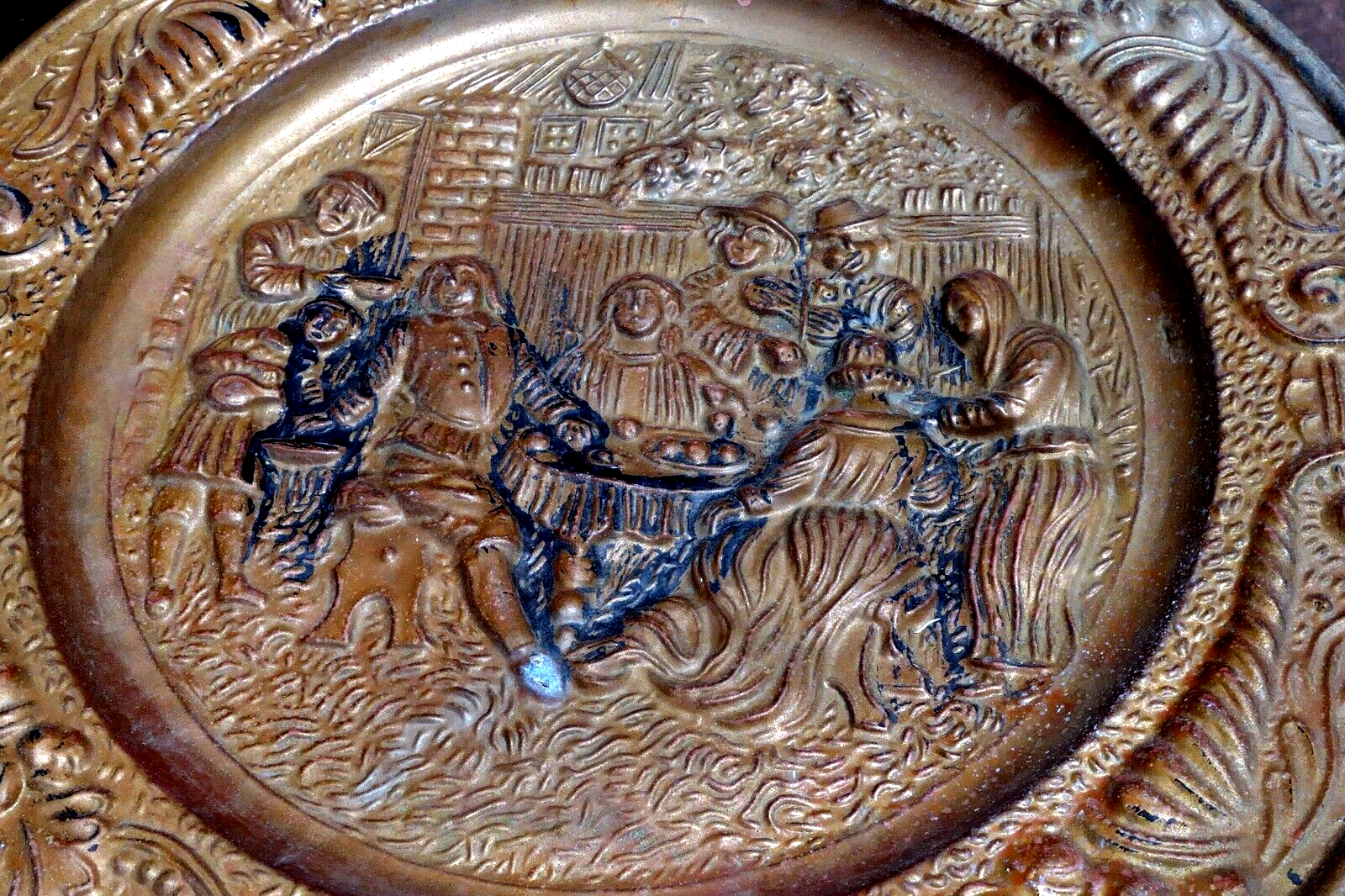 14" antique brass pub tavern theme england plates hanging wall art decor party