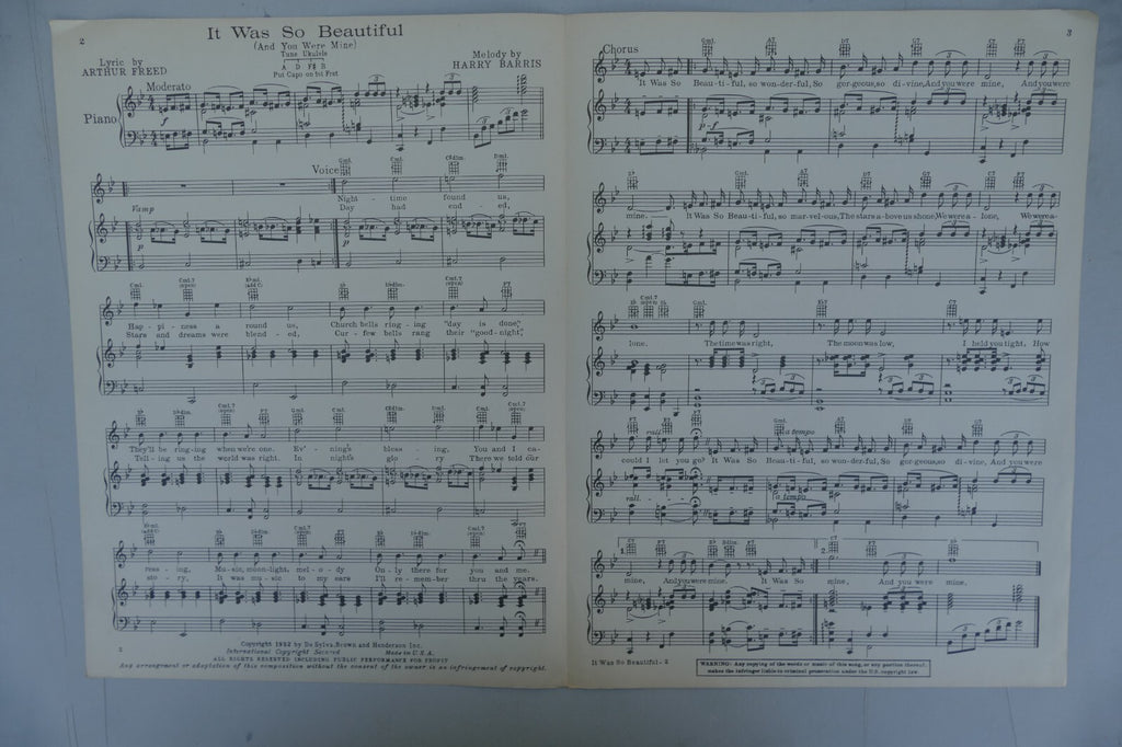 It was so beautiful 1932 by Harry Barris and Arthur Freed Music sheet