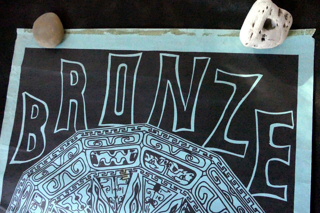 "BRONZE" Aztec Calendar Poster 19X25" art  by Lopez, San Francisco Play LA RAZA