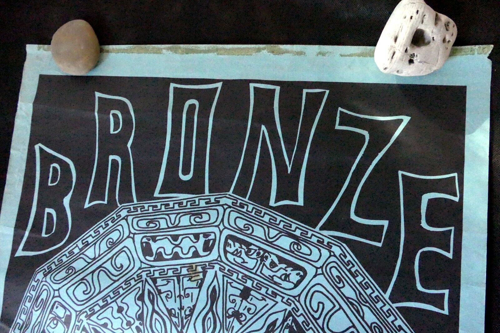 "BRONZE" Aztec Calendar Poster 19X25" art  by Lopez, San Francisco Play LA RAZA