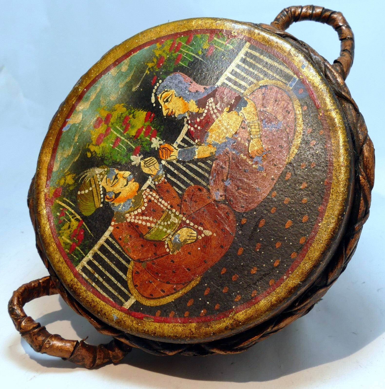 6" nagada drum musical instrument hand painted couple with lotus lovers wedding