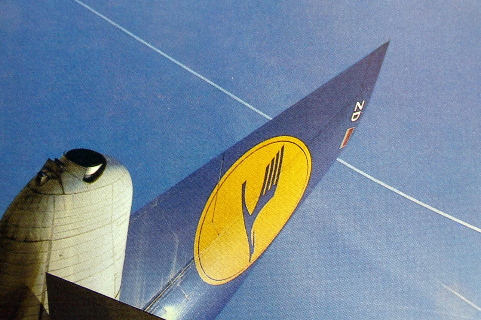 Lufthansa 747 200 crane logo airlines airplane parked blue sky postcard unposted