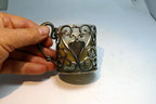 Small Metal Footed Votive Candle Holder with heart Handles floral design  2.5"