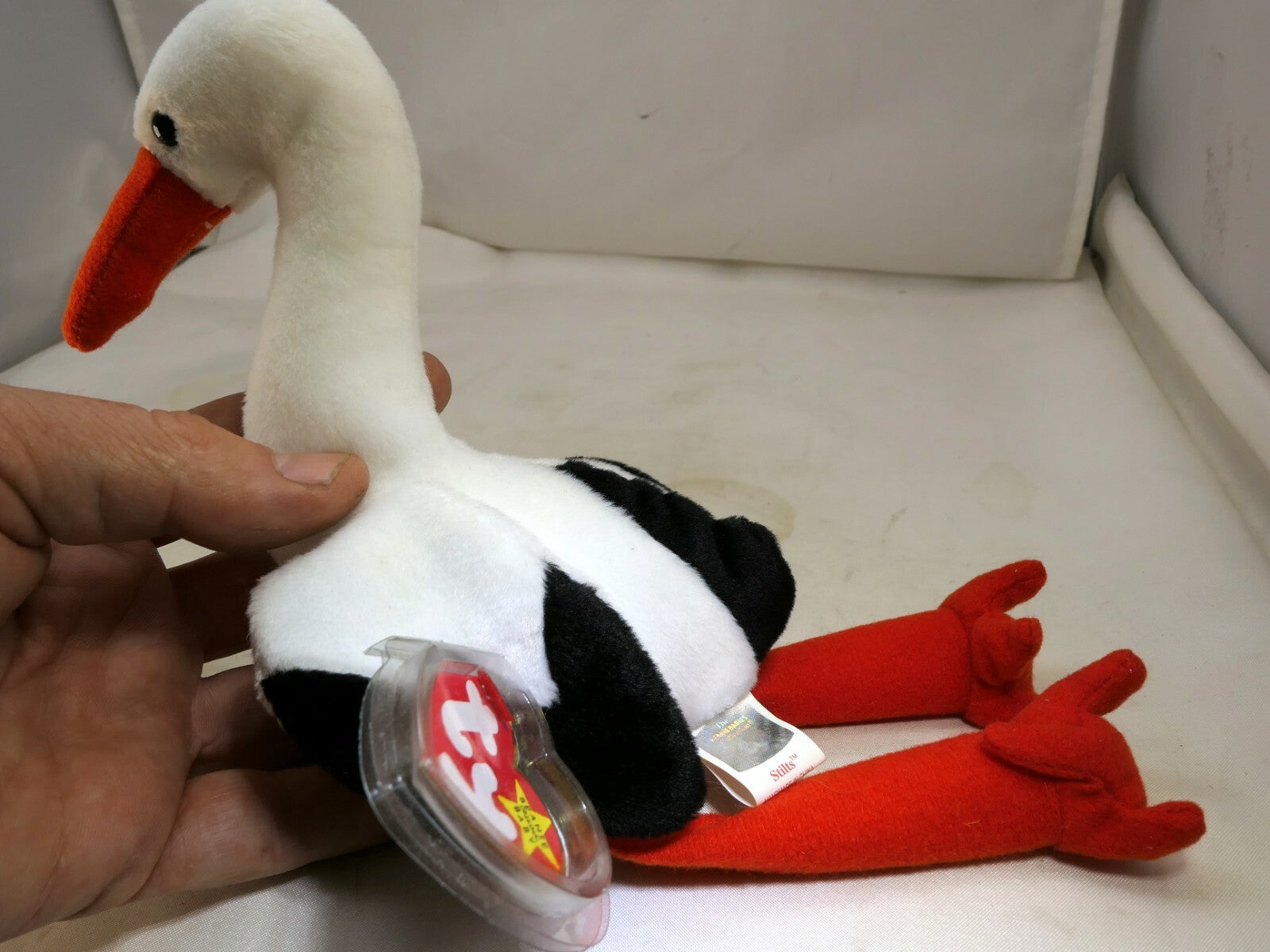 Ty beanie baby stilts rare/retired 1999 plush toy collection bird white stork