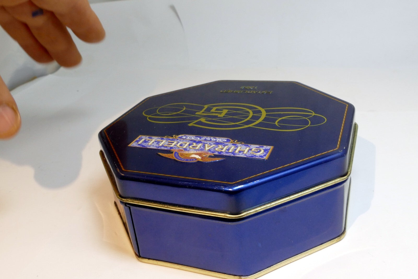 Metal Empty Tin/Container Ghirardelli Milk  Chocolate 5X5 octagonal