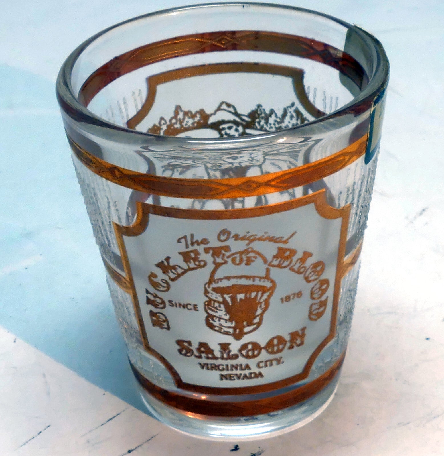 Bucket Blood Saloon 1876 Virginia City Nevada USA Shot Glass 22k Gold Culver