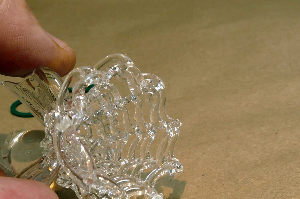 Spun Glass clear 2.5" hanging ornament angel with trumpet