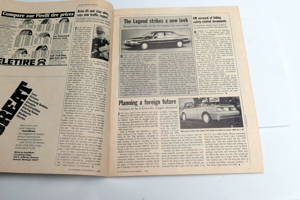 AutoWeek Magazine Nov. 7 1988 Ferrari 250P, 300ZX RX-7 Jaguar XJ 220 Geo Tracker