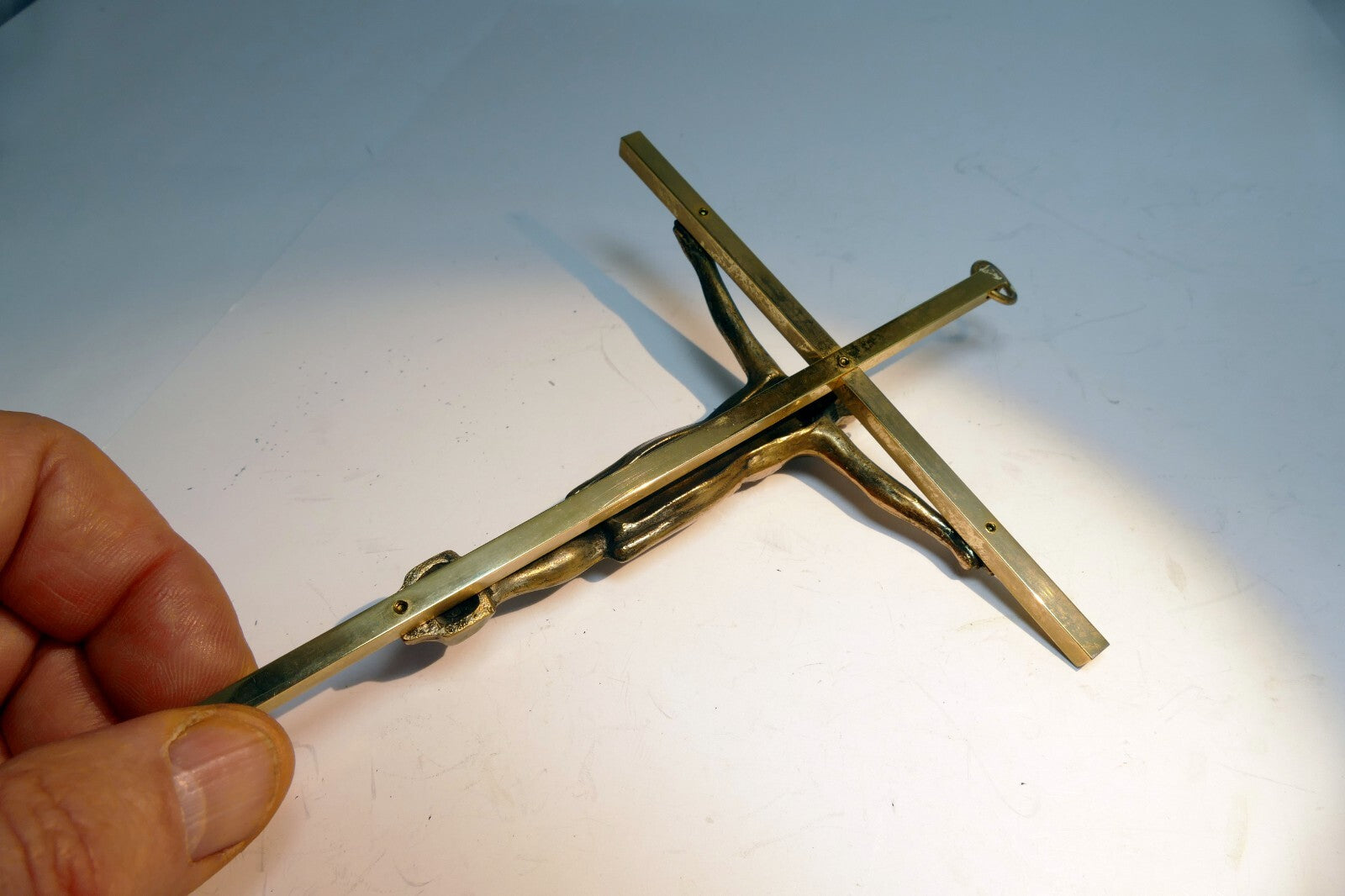 Brass Crucifix Wall Hanging INRI Antique Bronze Jesus Christ on Cross 5"x10"