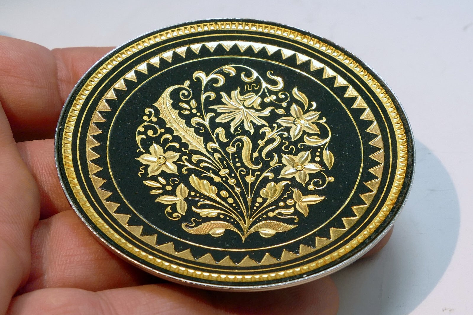 Damascene Black and 24K Gold Footed Decorative Dish Toledo - 7cm floral