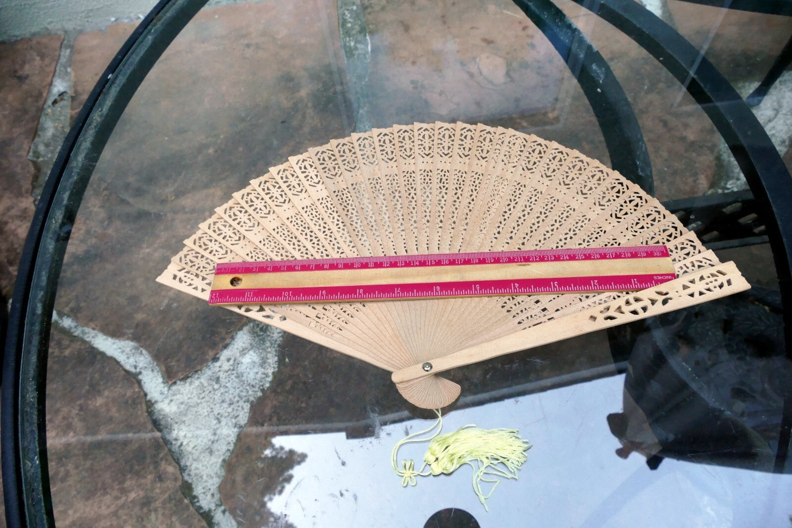 Japanese Hand FOLDING FAN, Bamboo Ornate hand carved wood