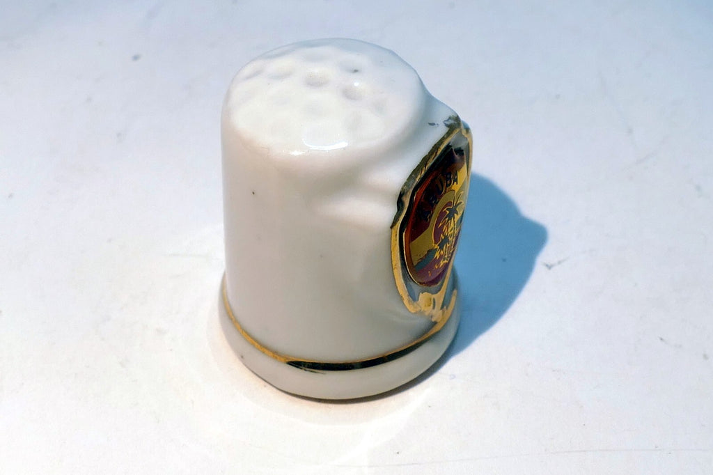 Porcelain Thimble Souvenir Aruba Palm tree sunset ocean