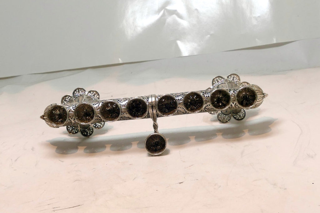 925 Sterling Menorah Judaica Silver Candle Chanukah Yemenite ornate 100gr